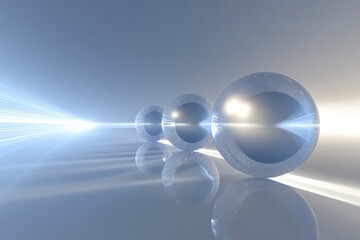 Leinwandbilder - Multiple spheres represent unique virtual worlds interconnected by beams of light in a futuristic space setting