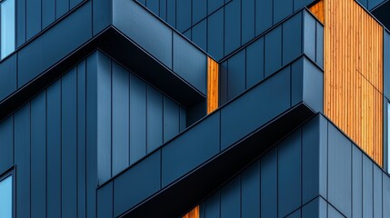 Aufkleber - Blue building with a wooden trim. The building is tall and has a modern design. The blue and brown colors create a contrast that makes the building stand out
