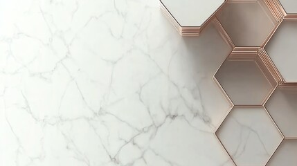 Poster - Elegant Hexagon Tiles with Copper Edges on White Marble Background