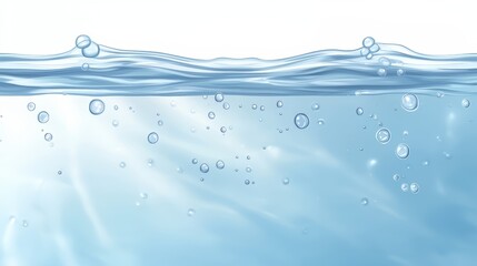 Poster - Blue ocean with many bubbles. The bubbles are scattered throughout the water, creating a sense of movement and energy. The image conveys a feeling of freedom and relaxation