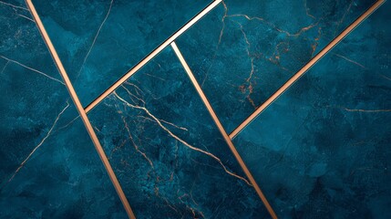 Fototapete - Blue tile with gold trim. The tile is in a pattern and has a gold border