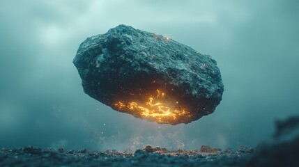 Wall Mural - Glowing rock levitating above ground.