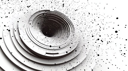 Poster - Abstract Vortex Illustration with White Rings and Flowing Black Particles