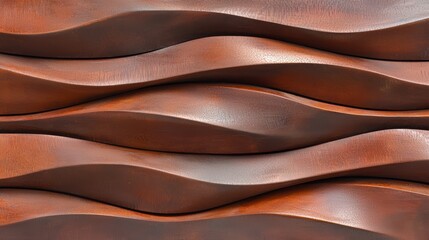 Poster - Brown wooden surface with a wavy pattern. The wood grain is visible, and the surface appears to be made of wood. The wavy pattern gives the surface a unique and artistic look