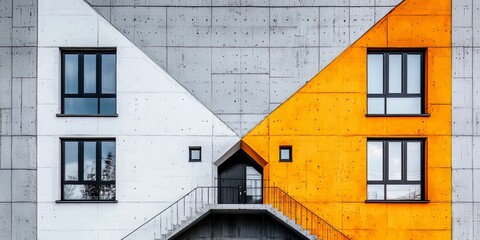 Aufkleber - Building with two different colored walls and a white roof. The building has a staircase leading up to the roof
