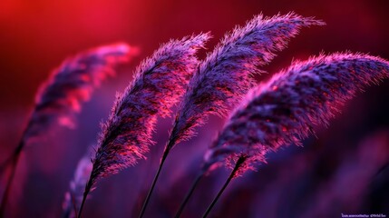 Aufkleber - Bunch of purple grass with a red background. The grass is tall and has a purple hue, giving it a vibrant and lively appearance. The red background adds a sense of depth