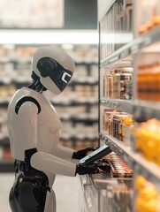 Aufkleber - Smart cashier in supermarket as AI automates checkout process during busy shopping hours