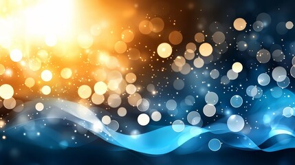 Fototapete - Colorful background with a blue wave and orange and yellow circles. The background is a mix of blue and orange, creating a vibrant and energetic atmosphere