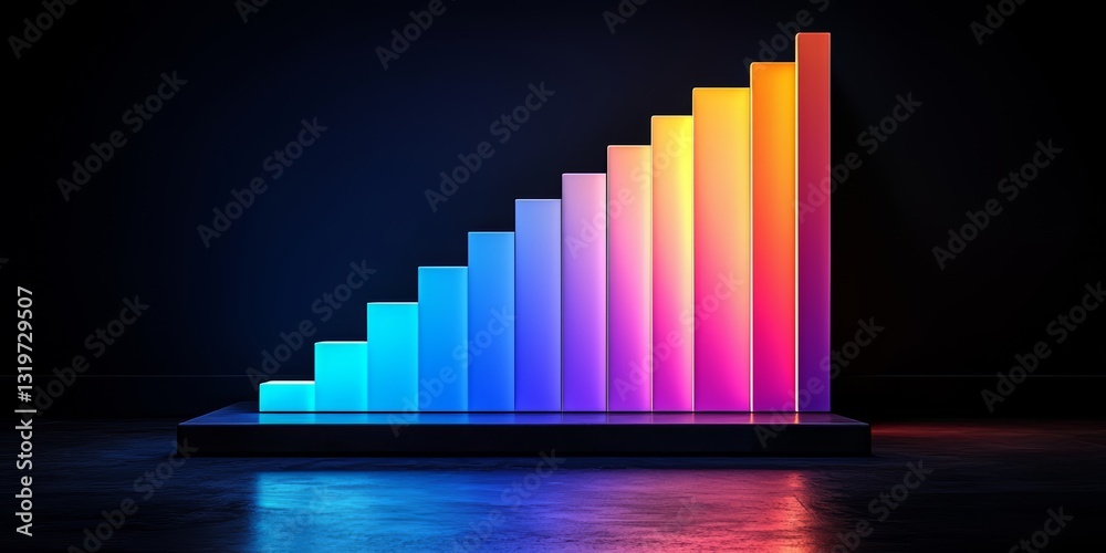 Colorful bar chart with a black background. The chart is made up of ...