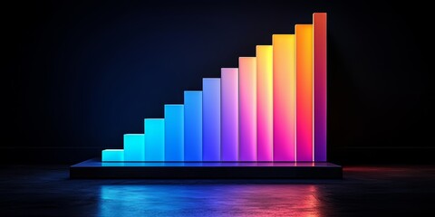 Poster - Colorful bar chart with a black background. The chart is made up of many different colored bars, each one representing a different value. The bars are arranged in a staircase pattern