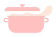 © Monika Jurczyk - Fun pink cooking pot with lid and steam illustration. Flat design kitchen cookware, pastel color kitchenware. Simple clean cooking utensil vector graphic for food and culinary concepts. PNG