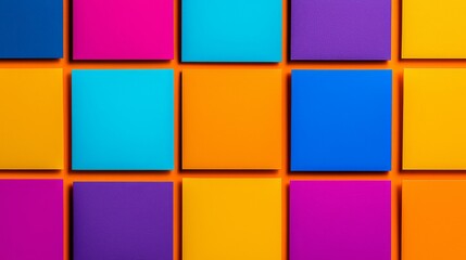 Fototapete - Colorful image of squares of different colors. The squares are arranged in a grid, with some squares overlapping each other. Concept of vibrancy and energy, as the colors are bright and bold