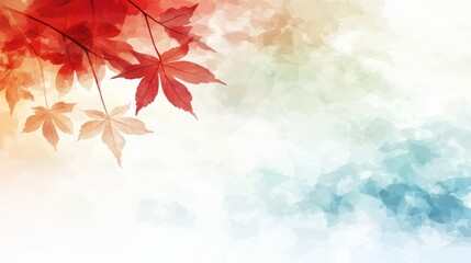 Aufkleber - Colorful leafy background with a red leaf in the foreground. The background is a mix of blue, red, and white colors