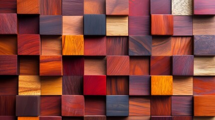 Aufkleber - Colorful wooden wall made of wooden blocks. The blocks are of different colors and sizes, creating a unique and artistic design. The wall appears to be made of wood, giving it a rustic