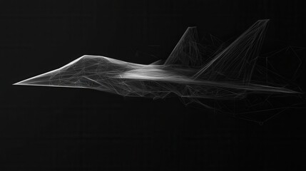 Poster - Abstract polygonal airplane on black background. AI and teamwork concept. 3D Rendering
