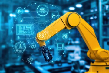 Poster - advanced factory automation concept with iot sensors enhancing industry production efficiency