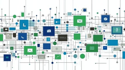 Aufkleber - Connected Technology Icons Digital Network Visualization for Communication and Data