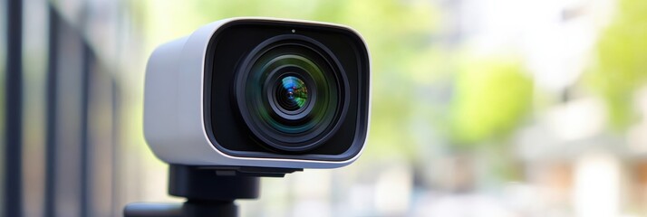 Poster - Video camera with motion detection features positioned in a well-lit outdoor area