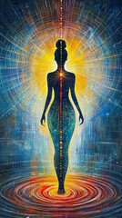 Wall Mural - Exploring the Vibrational Energy and Aura Colors of the Human Spirit in a Cosmic Setting