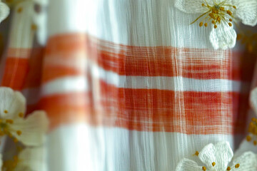 Aufkleber - Close-up of Cherry Blossom Fabric Delicate Patterns & Vibrant Colors for Inspiration