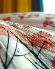 Aufkleber - Close up of Cherries Blossom Fabric Showcasing Delicate Floral Patterns and Vibrant Colors