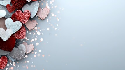 Aufkleber - Heart-shaped border surrounds a collection of hearts. The border is white and the hearts are red. Concept of love and warmth