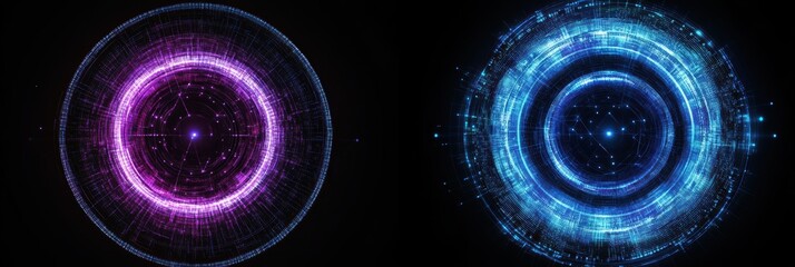 Poster - Creative digital graphic layouts featuring vibrant circular designs in purple and blue tones