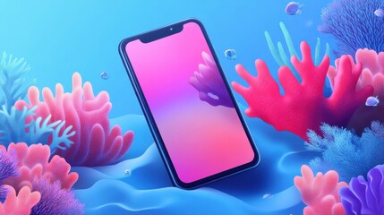 Poster - Adaptive mobile app interface, web optimization. Responsive web design, responsive website development, good UX for all screens concept. Pink coral blue vector isolated illustration