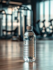 Poster - Minimalist water bottle stands out in a gym setting offering hydration for fitness enthusiasts during their workout sessions