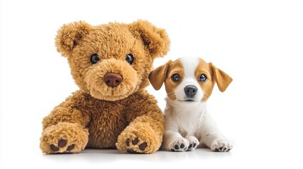 Naklejka na meble Teddy Bear and Dog Plush Toy on White Background

