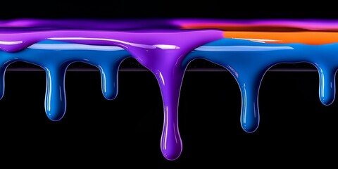 Poster - Painting of a blue and purple liquid dripping down a black surface. The colors are vibrant and the painting has a sense of movement and energy