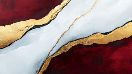 Poster - Painting of a red and white line with gold accents. The painting has a bold and striking appearance