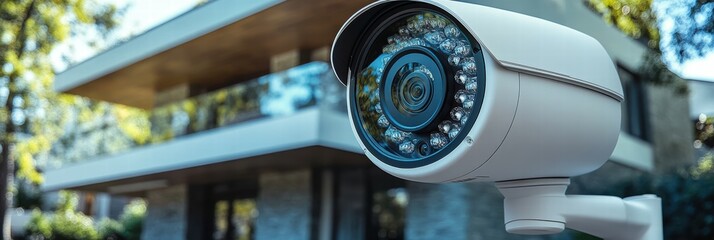 Poster - Outdoor surveillance camera mounted on building facade for security monitoring