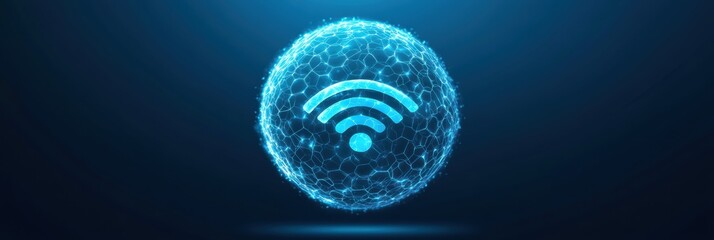 Poster - Wi-Fi network icon surrounded by a transparent protective layer in a digital design