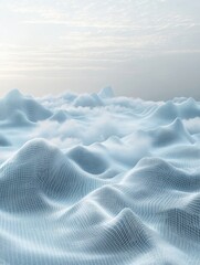 Poster - line grid digital representation of mountains or clouds in a futuristic landscape