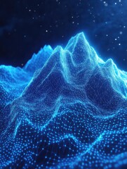 Poster - abstract digital mountain range landscape with glowing light dots. medium low poly wireframe modern 