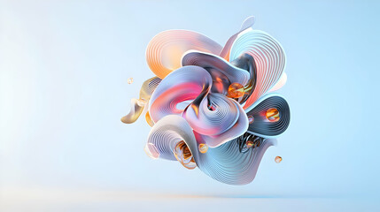Poster - A 3D Abstract Multicolored Fluid Swirling Dynamically in a Soft Blue Gradient Background