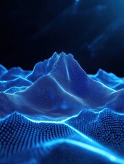 Poster - abstract digital mountain range landscape with glowing light dots. medium low poly wireframe modern 