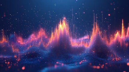 Poster - Sound wave. Dynamic vibration wallpaper. Abstract sound wave element on blue background. Music visualization, futuristic graphic element as digital equalizer. Frequency pulse modulation vector