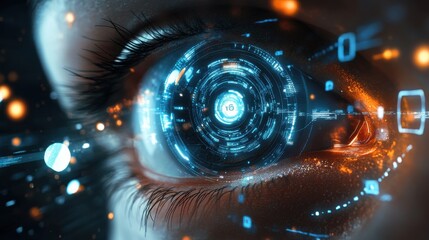 Poster - Eye viewing digital information represented by circles and signs