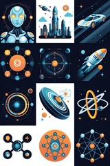 Poster - Futuristic Technology and Space Travel Themed Illustration with Geometric Elements