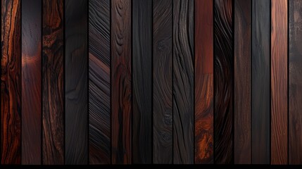 Poster - Row of wooden planks with a dark brown color. The planks are arranged in a row and are of different sizes