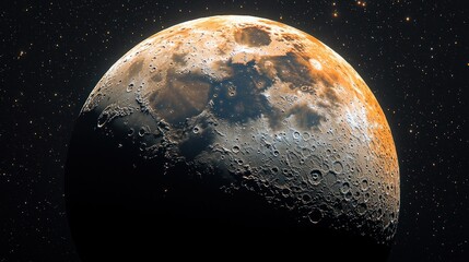 Wall Mural - Illuminated moon's surface with craters and stars.