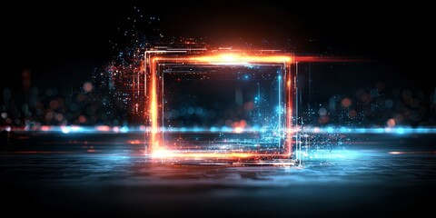 Aufkleber - Square frame with a blue and red light inside. The frame is surrounded by a blurry background