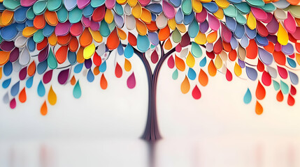 Poster - Colorful Paper Cut Tree Illustration With Vibrant Leaves Against Light Background