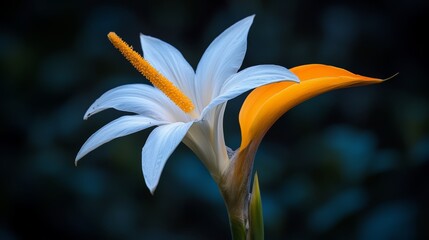 Poster - White and orange flower with a yellow stem. The flower is in the foreground and the stem is in the background