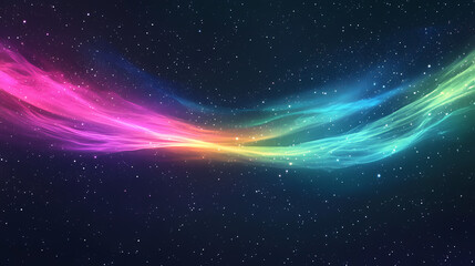 Wall Mural - Colorful aurora wave drifts in space, against starry dark sky background. Aurora Drift. Illustration