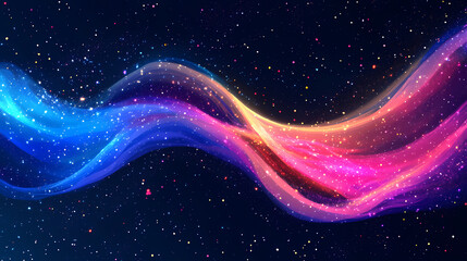Wall Mural - Colorful aurora wave drifts in space, against starry dark sky background. Aurora Drift. Illustration