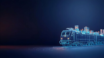 Poster - Digital Train Illuminated In Blue Light On Dark Background Depicting Technological Advancement And Transportation