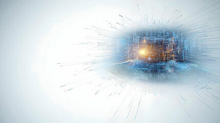 Poster - Abstract digital technology concept of futuristic network data connection in blue light with bright center